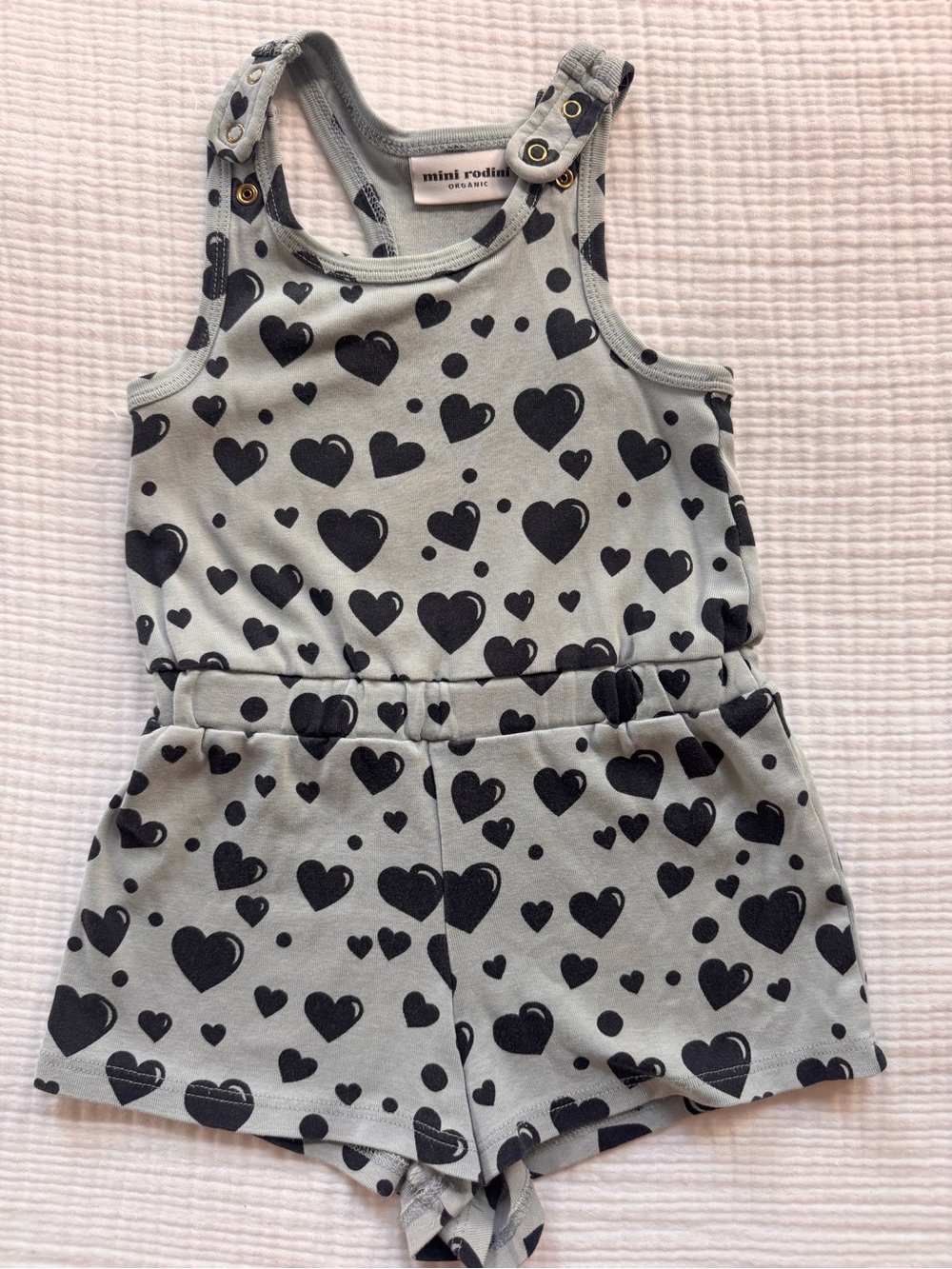 Mini Rodini Light Grey & Black Heart Print Tank Romper